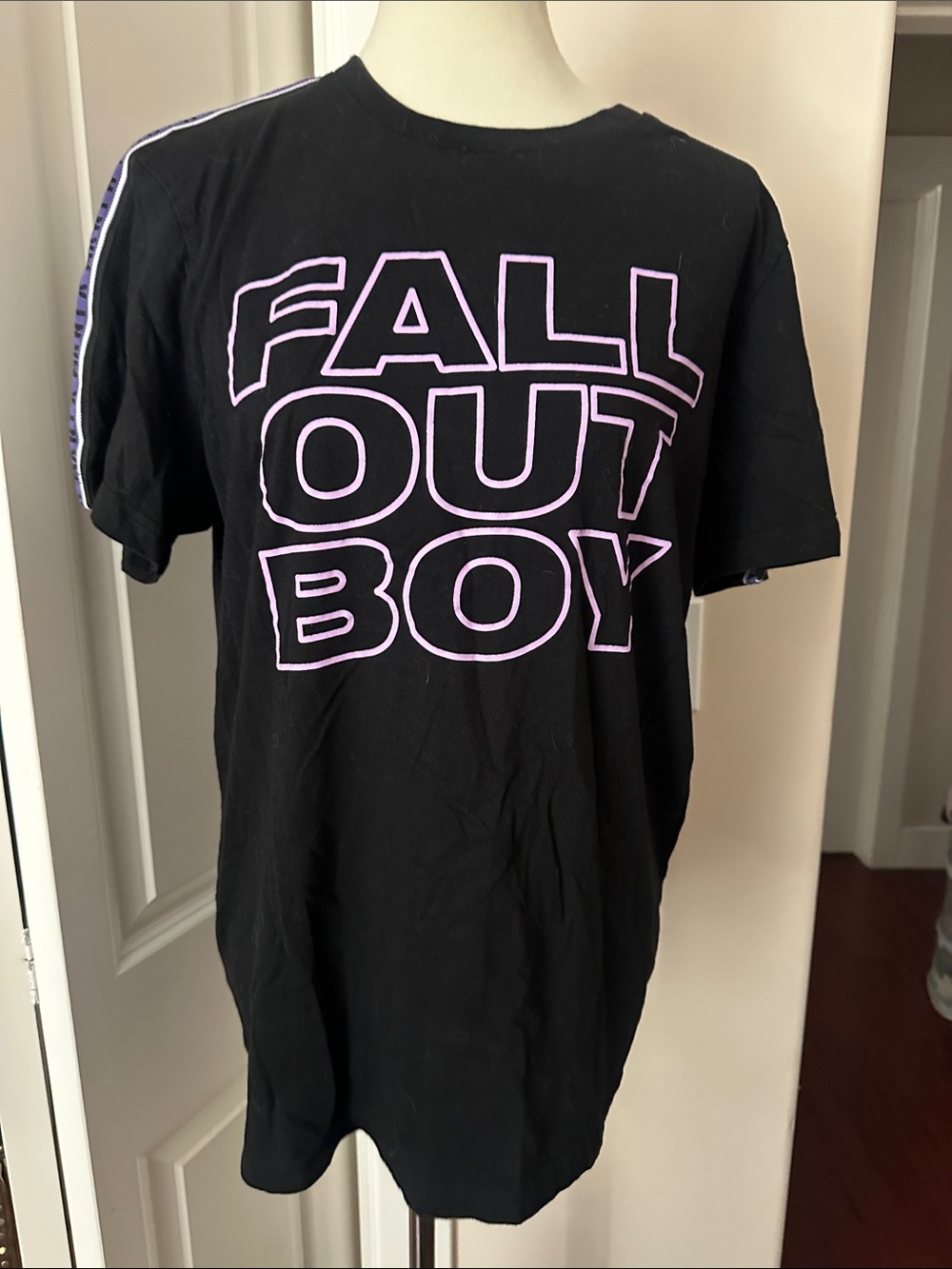 Fall Out Boy Oversized Black Short-Sleeve Graphic Tee with Pink Outline
